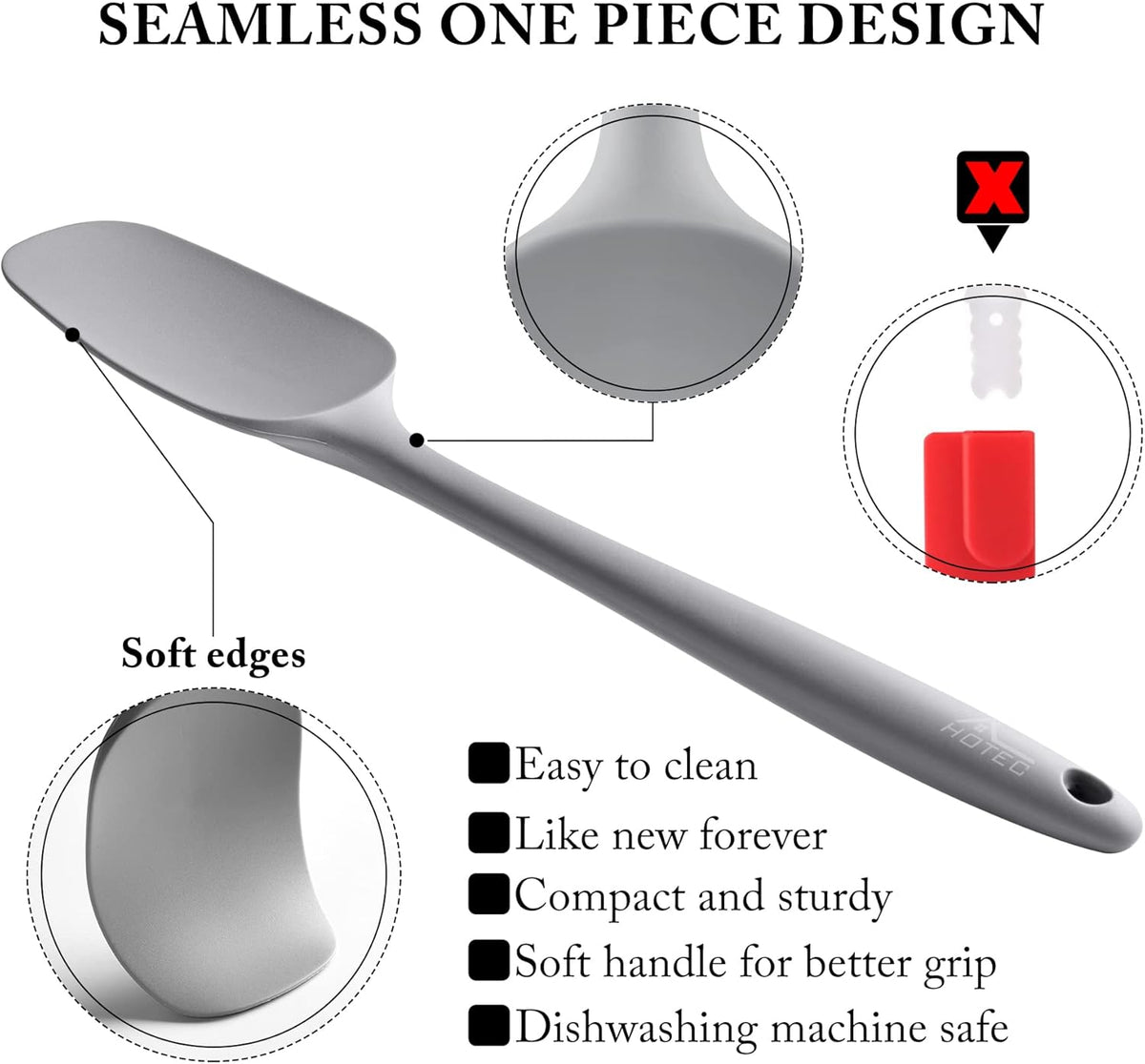 HOTEC 600℉ Heat Resistant BPA-Free Silicone Rubber Spatula Set,Kitchen Cooking Spatulas, Baking