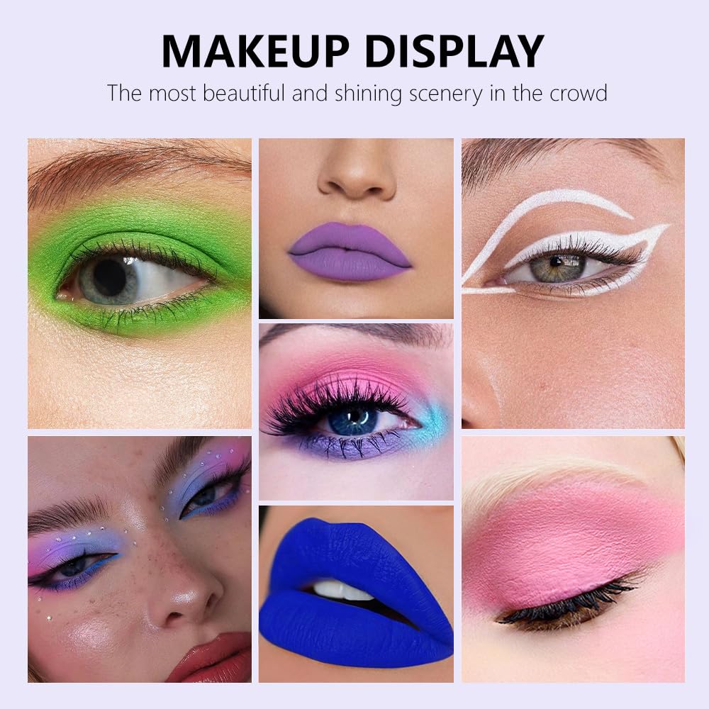 6 Pcs Colorful Matte Liquid Eyeshadow Eyeliner Set, White, Pink, Green, Blue, Purple, Dark Blue