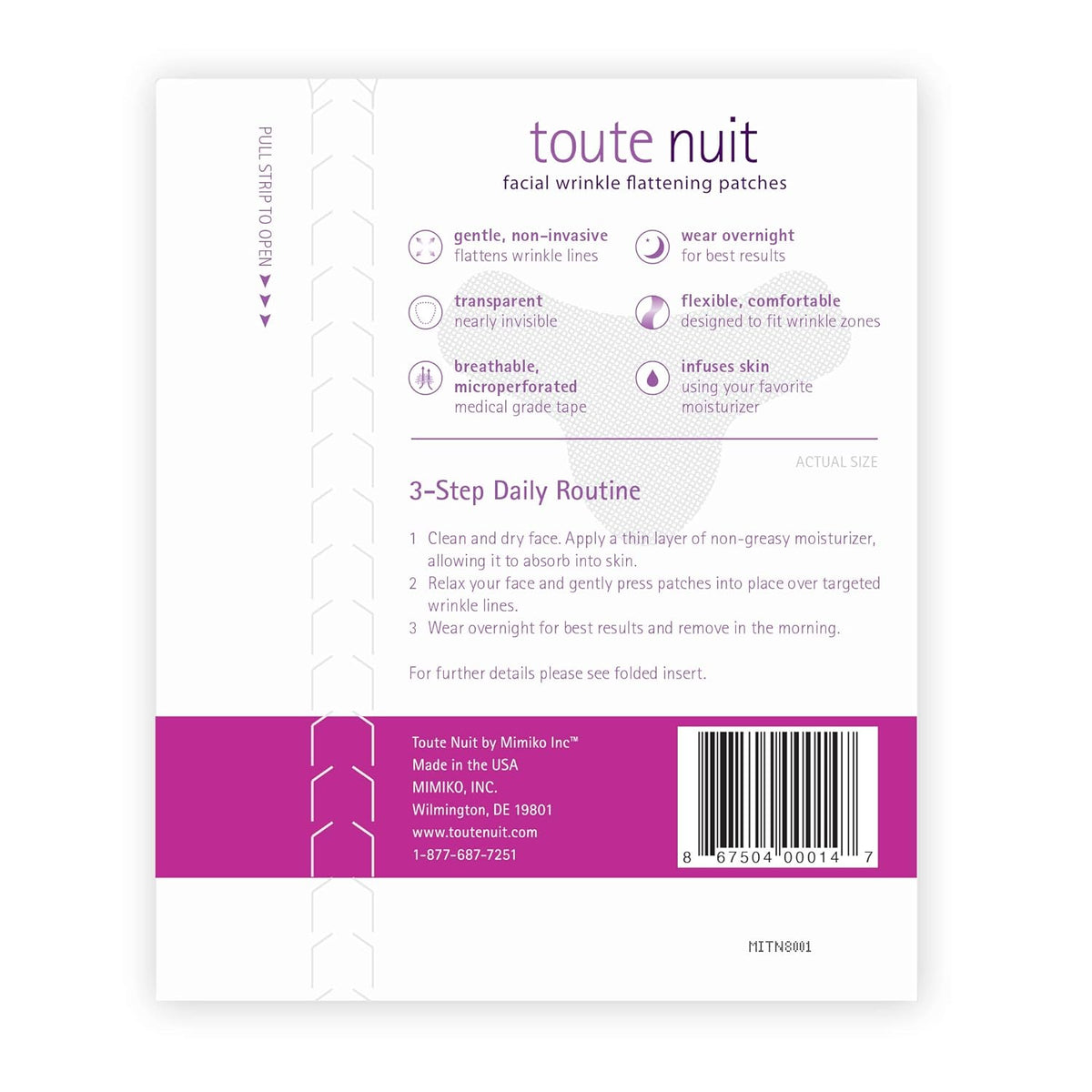Toute Nuit Wrinkle Patches – Y Shape – Face Tape for Forehead, Between the Eyes & Around Mouth