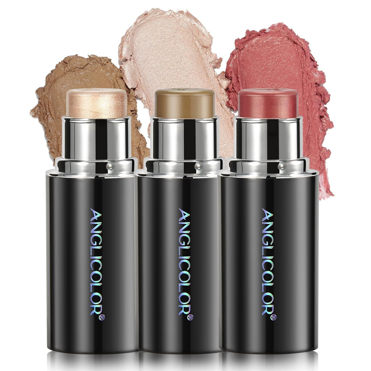 3PC Anglicolor Highlighter Long Lasting,Contour Stick Makeup Naturally,Blush Makeup Smoothing,High