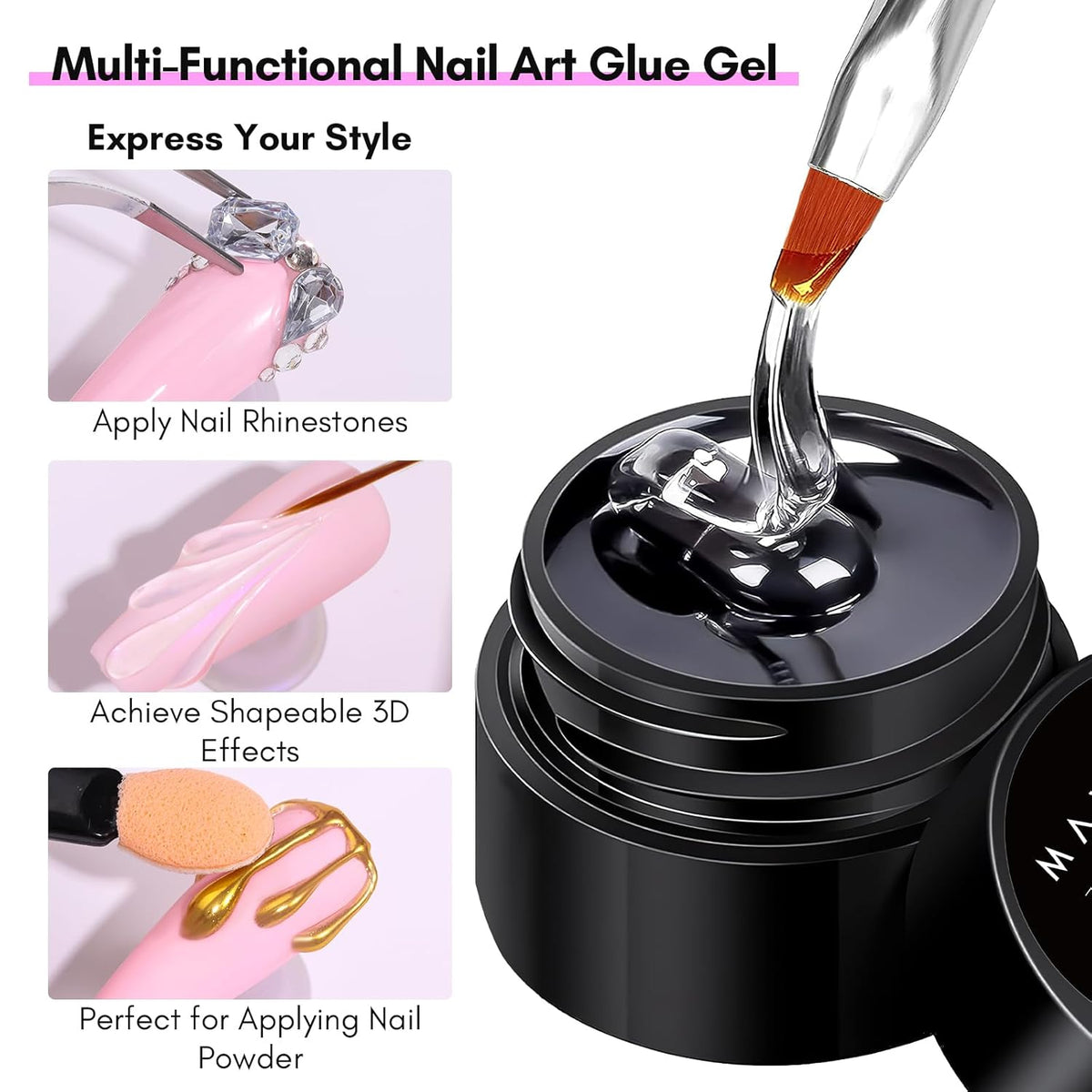 Makartt Nail Rhinestone Glue Gel with Brush Pen Set, 15ml Clear Nail Gem Glue Wipe-Off Super Strong