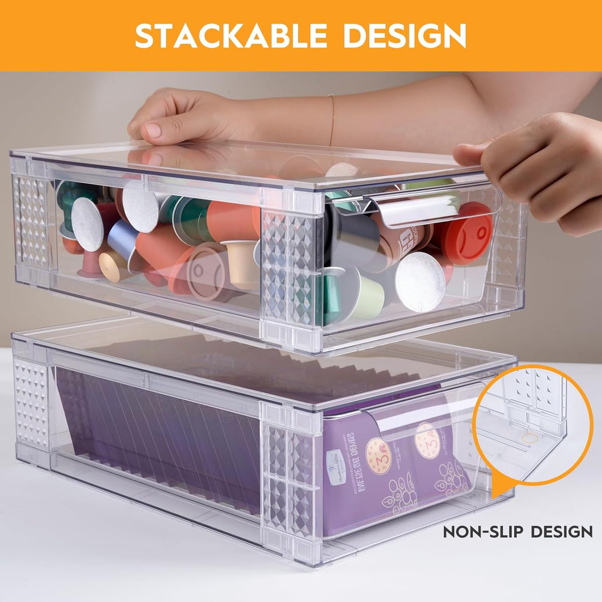 4 Pack Clear Stackable Storage Drawers, 3.95" H Easily Assemble Acrylic Organizer Bins - Multi-Use