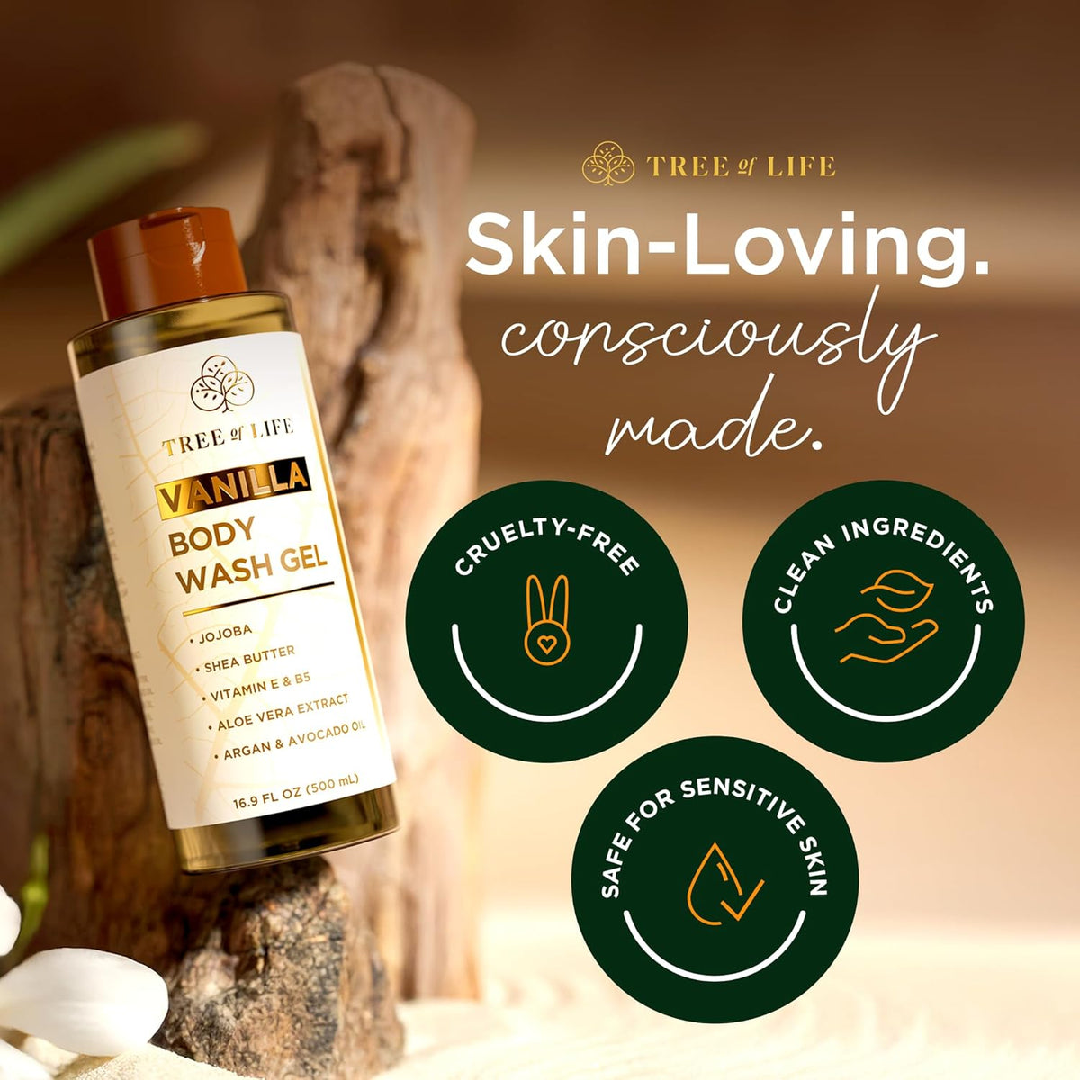 Tree of Life Vanilla Body Wash Gel - Moisturizing Shower Gel with Jojoba Oil and Shea Butter