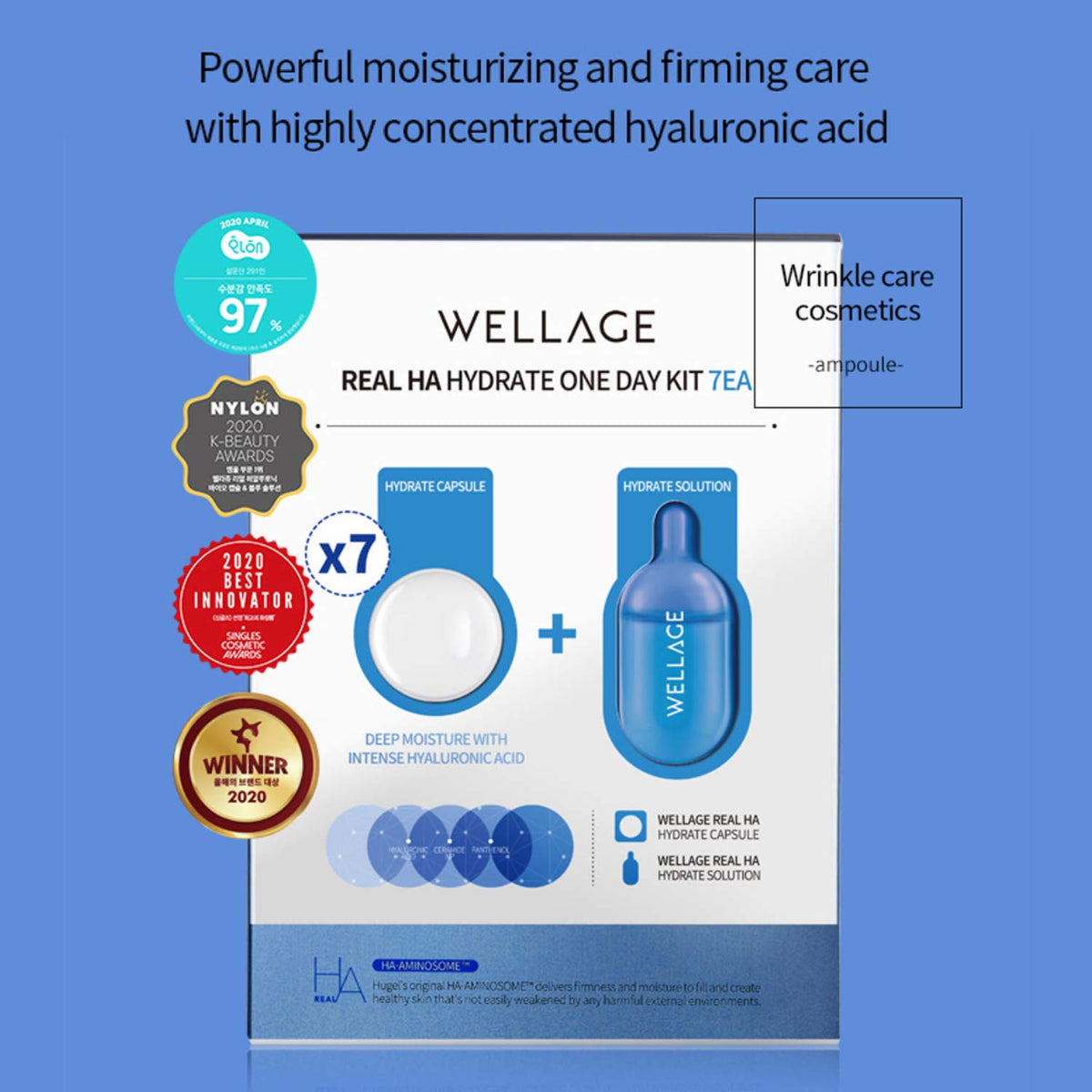 WELLAGE Real Hyaluronic Acid Hydrate One Day Kit Serum 7ea, Korean Beauty Secret Ampoule, High