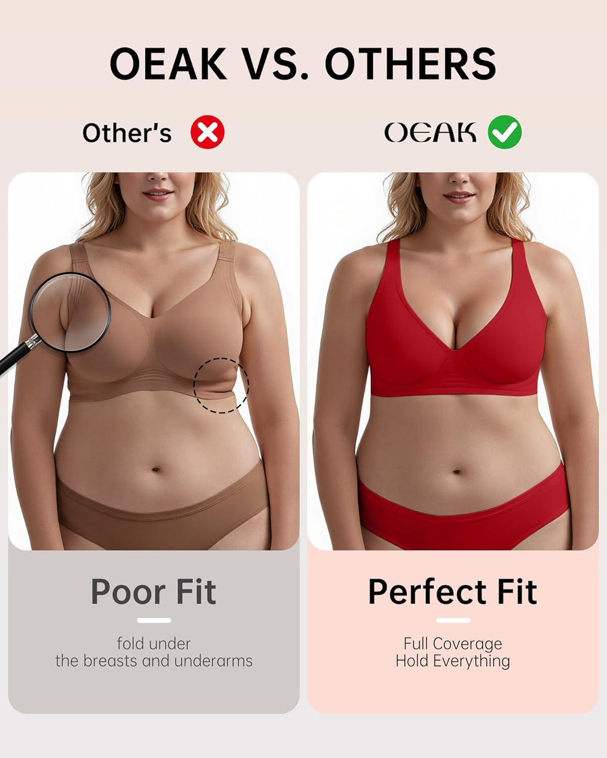 OEAK Womens Deep V Bras Wireless Comfortable Bra Supportive No Underwire Bras Tshirt Push Up