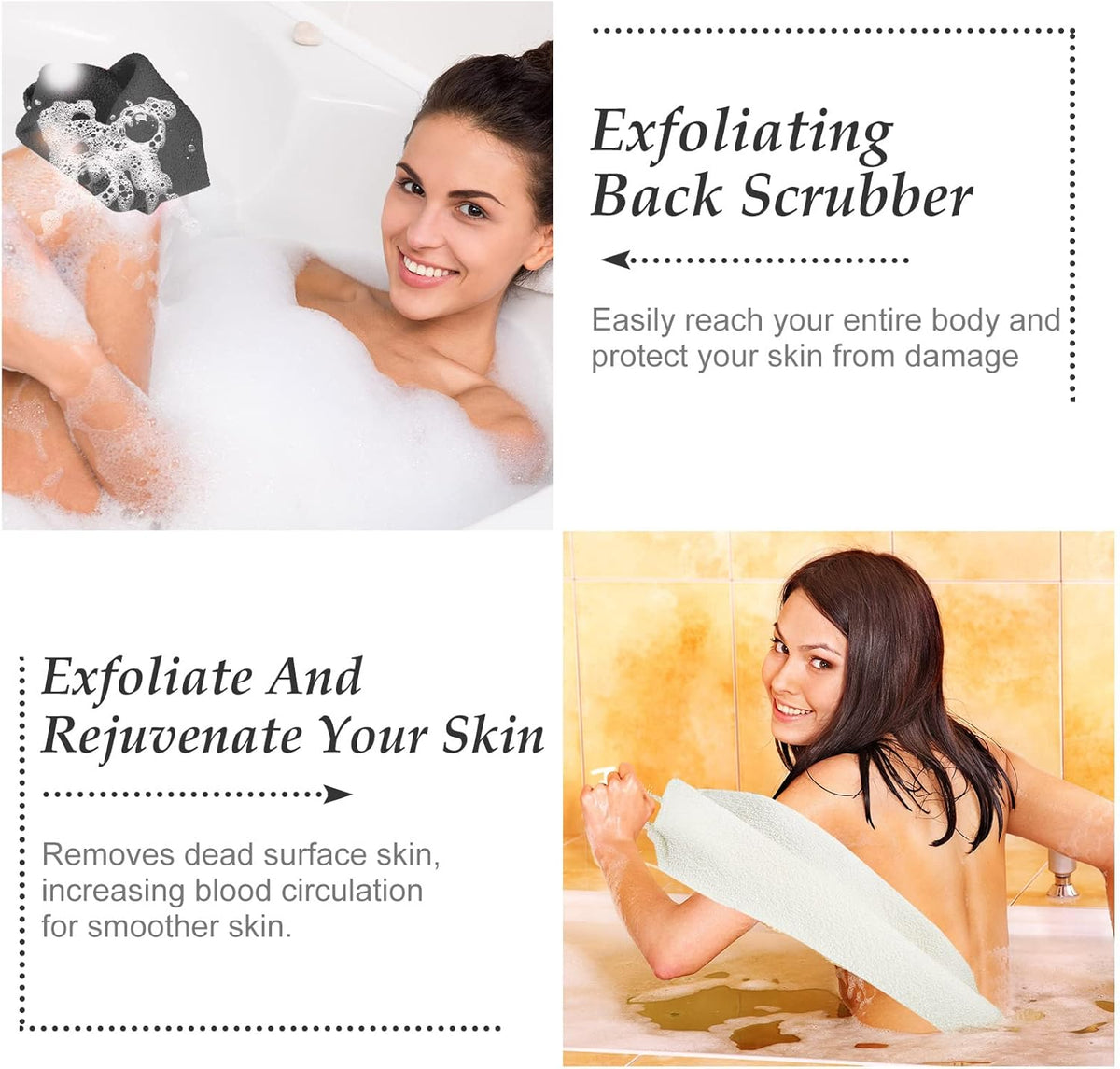 Moukeren Exfoliating Back Scrubber with Handles 4 Pack Nylon Back Exfoliator Extended Length