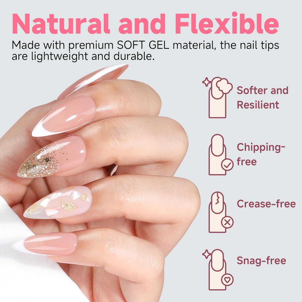 UNA GELLA Medium Stiletto Gel Nail Tips Halloween Full Cover 216Pcs Almond Shape Nails Tips