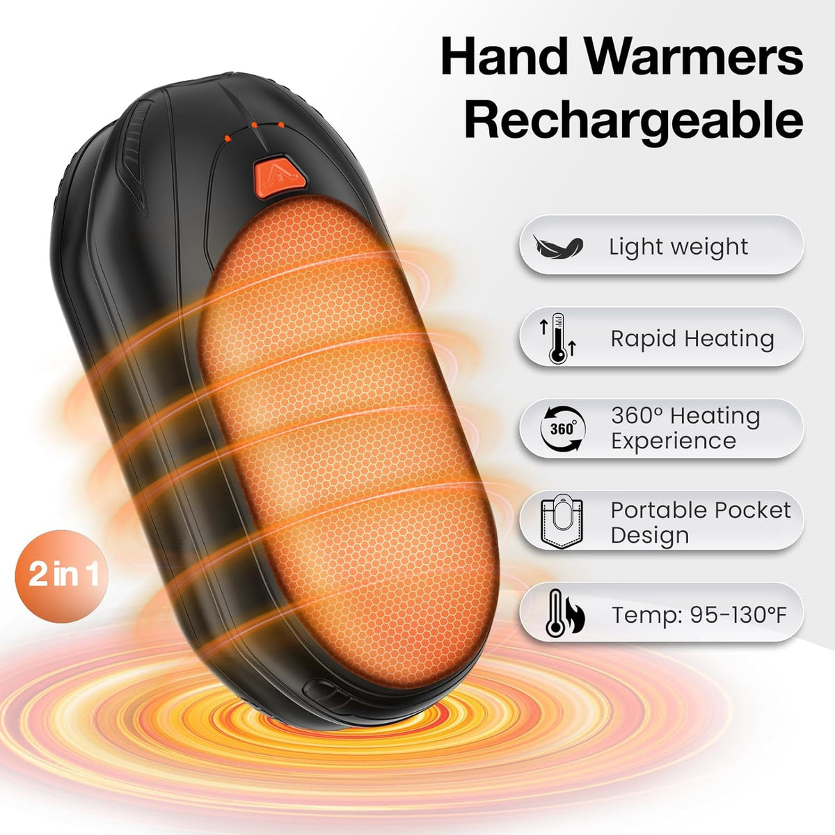 AI Hand Warmers Rechargeable 2 Pack, AI Smart Chips Electric Hand Warmers, 20Hrs Long Safe Heat