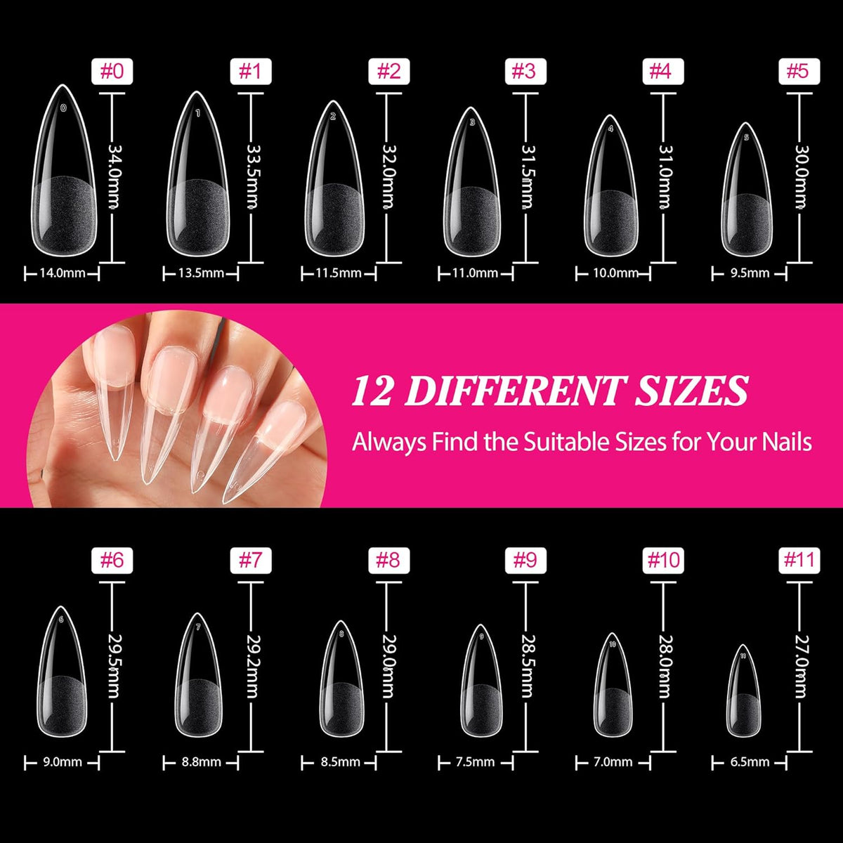 UNA GELLA Long Stiletto Gel Nail Tips Halloween Full Cover 504PCS Pre-shape Long Stiletto Almond