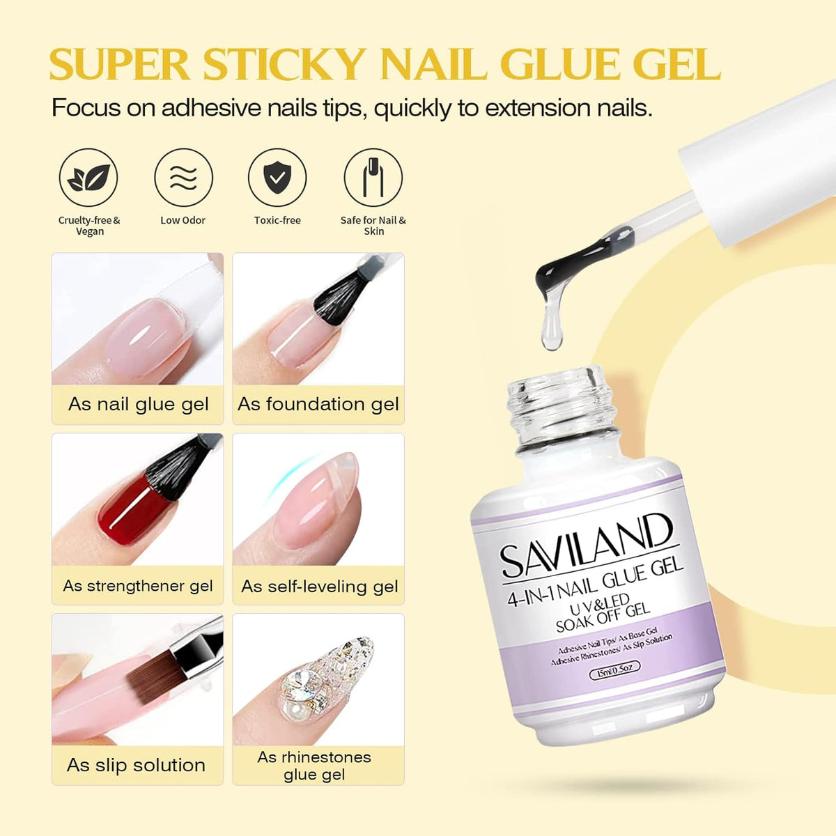 SAVILAND Gel Nail X Kit: 500 Pcs Square Nail Tips Gels Nail Kit with Drill, 0.5 Oz 4-in-1 U V Nail