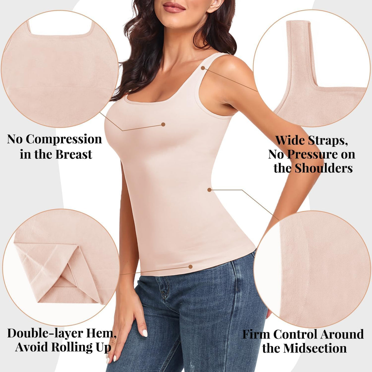EUYZOU Women's Tummy Control Shapewear Tank Tops Seamless Square Neck Compression Tops Slimming