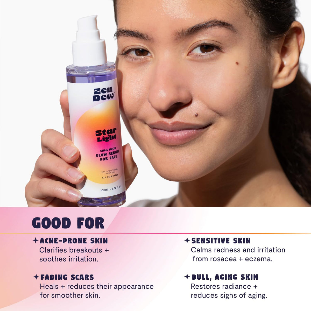 Star Light Snail Mucin Face Serum with Blue Light Skin Defense, 3.38 Oz – Silky Smooth Korean Glow
