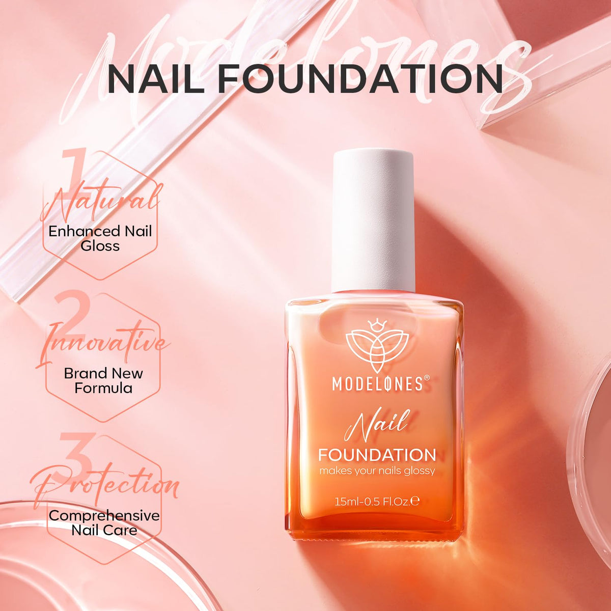 modelones Nail Strengthener Jelly Nude Nail Repair for Damaged Nails Strengthening Polish 15ml Nail