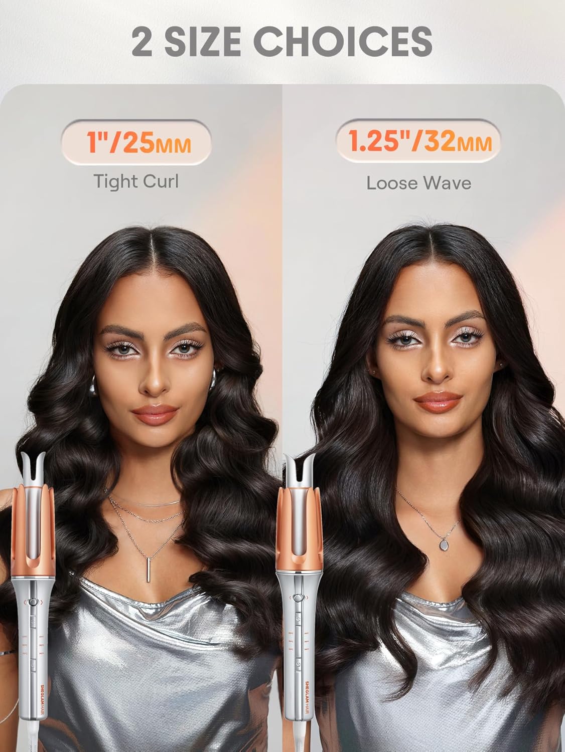 SHEGLAM Automatic Curling Iron 1 inch with 3 Temperatures Fast Heating, 2-Way Rotation, Automatic
