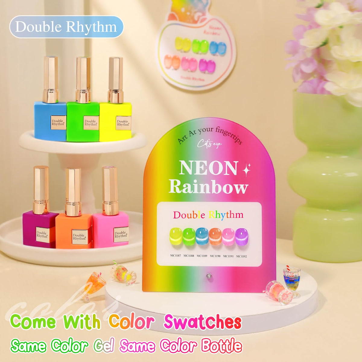Double Rhythm Cat Eye Gel Nail Polish Set of 6 Same Color Same Bottle 0.5 Oz Shimmer Glitter with