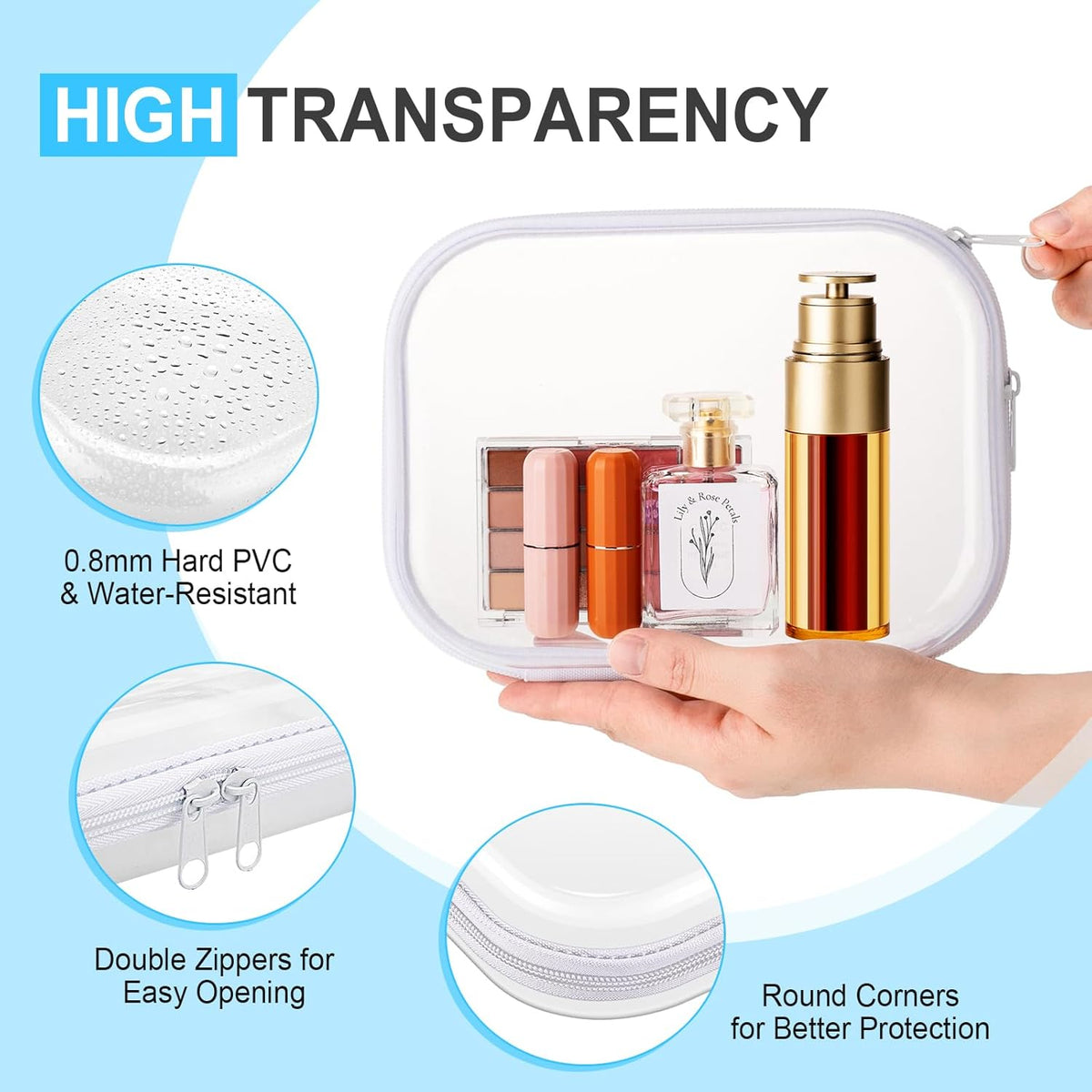 Sanwuta 6 Pcs Clear Hard Zipper Case Pencil Pouches Hard Plastic Zipper Pouches Makeup Bag