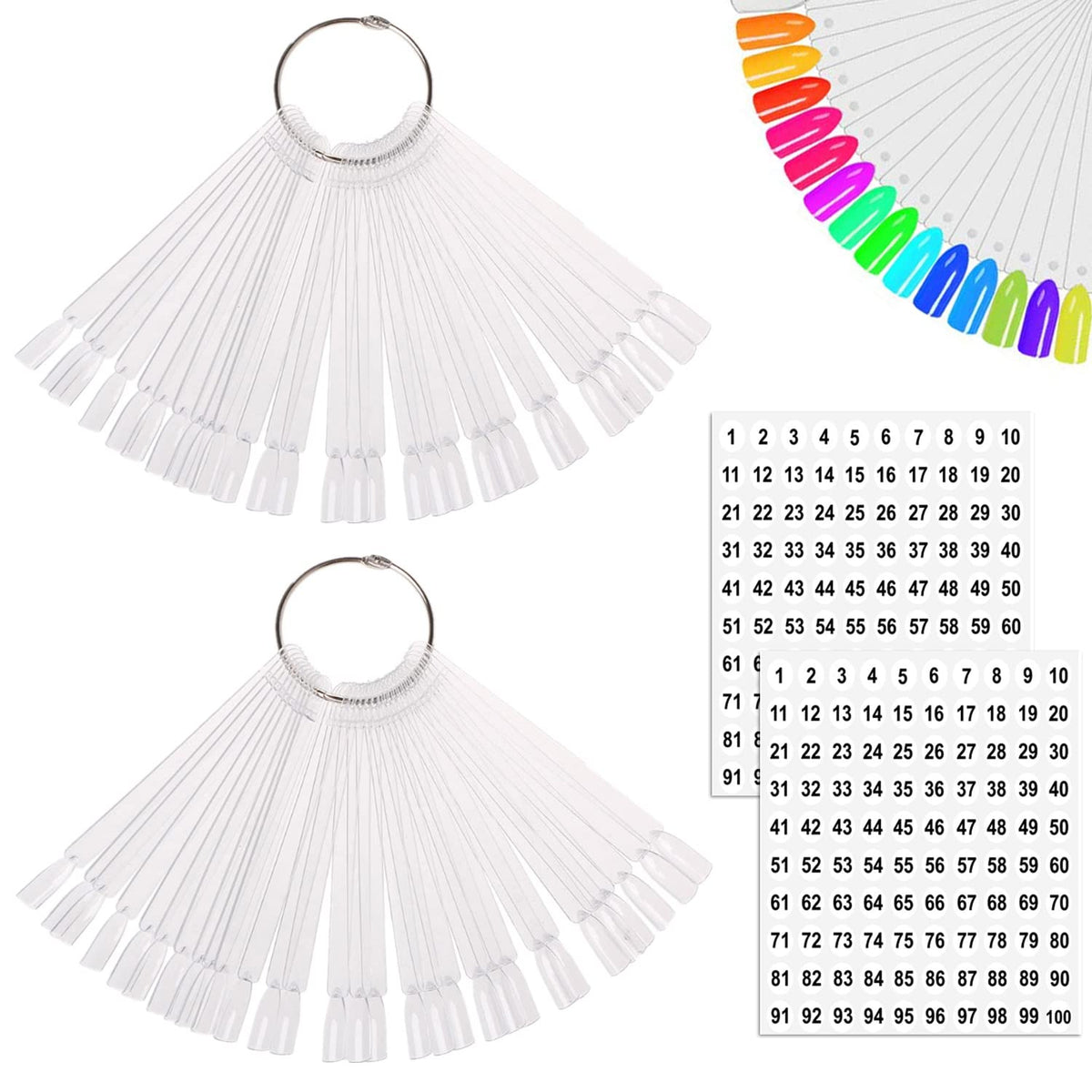 JASSINS 100 Pcs Clear Fan-shaped False Nail Swatch Sticks Nail Polish Practice Display Art Tips