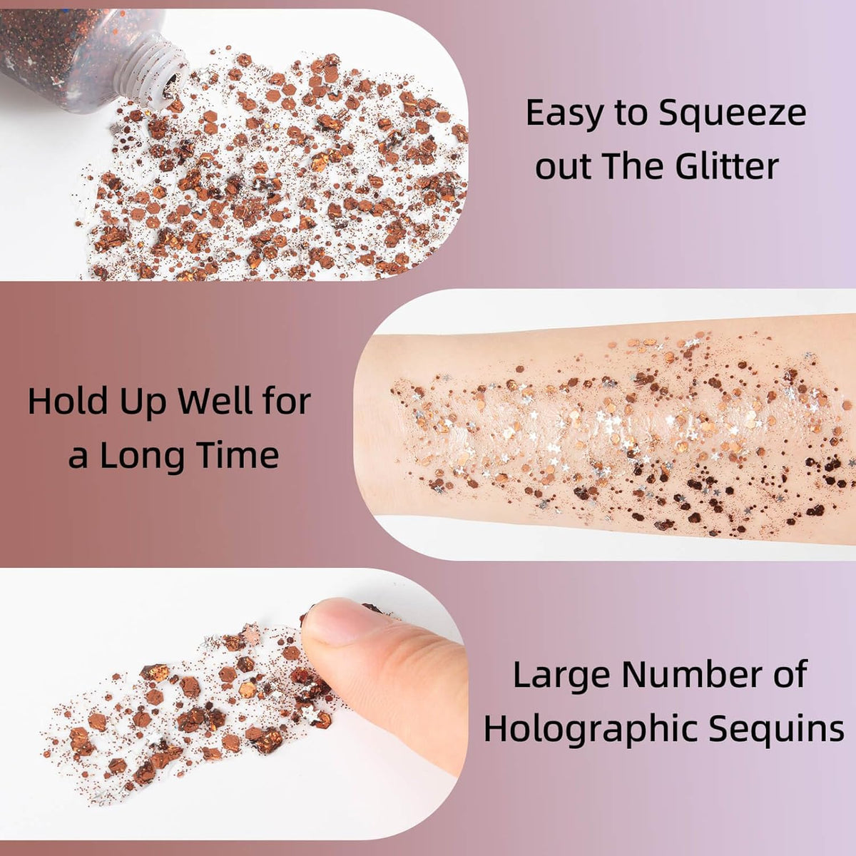MEICOLY Brown Body Glitter,Deer Maroon Face Glitter Gel,Mermaid Sequins Halloween Glitter Face