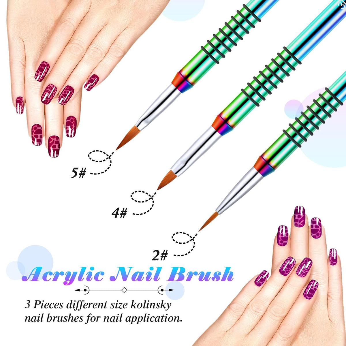 Patelai 3 Pcs Kolinsky 3D Nail Art Brush Set for Acrylic Powder Sculpture Nail Art Brush Size 2/4/5