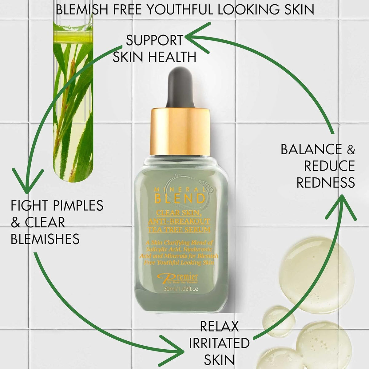Clear skin, Anti-breakout Tea Tree serum for face and acne with Vitamin C,Salicylic Acid