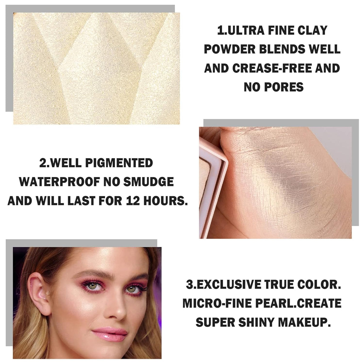 Face Shimmer Highlighter Palette, 1.0 Ounce, Pearl White+Fairy Pink, Long-Lasting, Shimmery