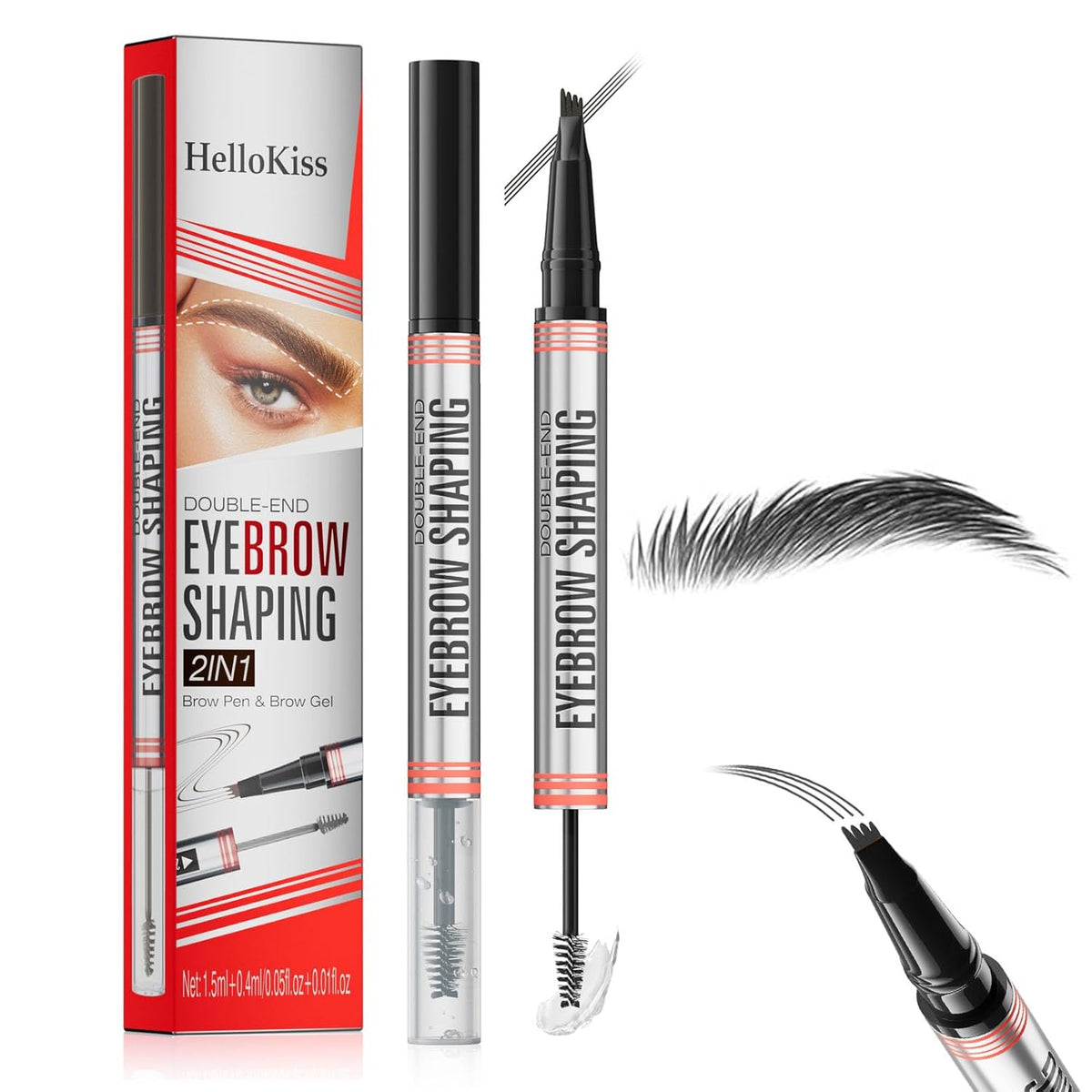 4-Fork Tip Microblading Eyebrow Pen With Brow Gel - 2-in-1 Waterproof Eyebrow Pencil, Long-Lasting