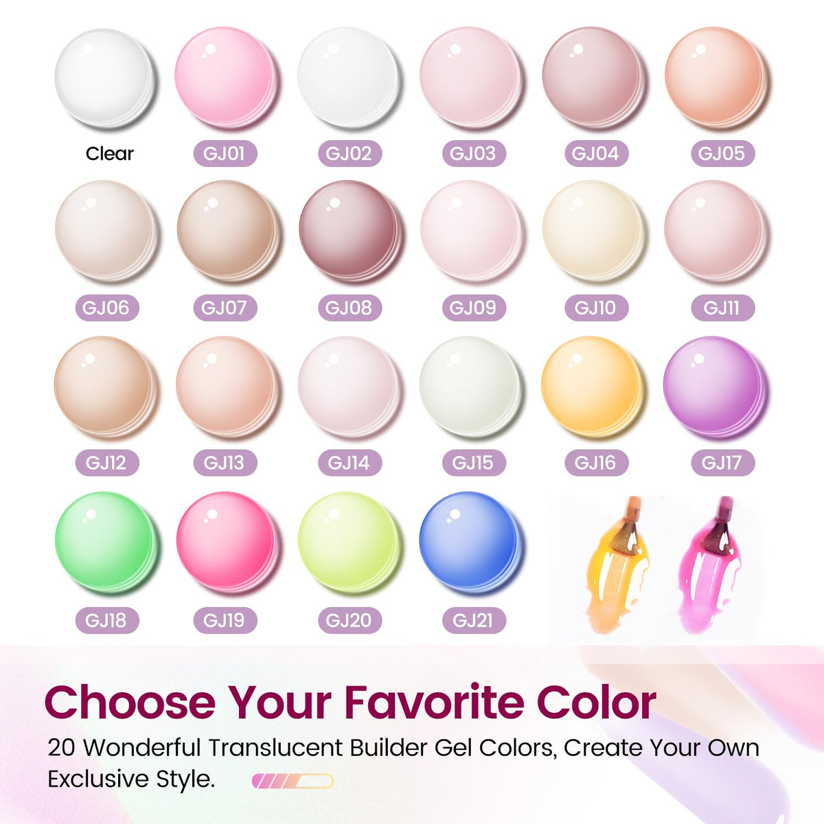 JODSONE Builder Gel Nail Kit with U V Light Base Top Coat 21 Colors High Shine Builder Gel and 100