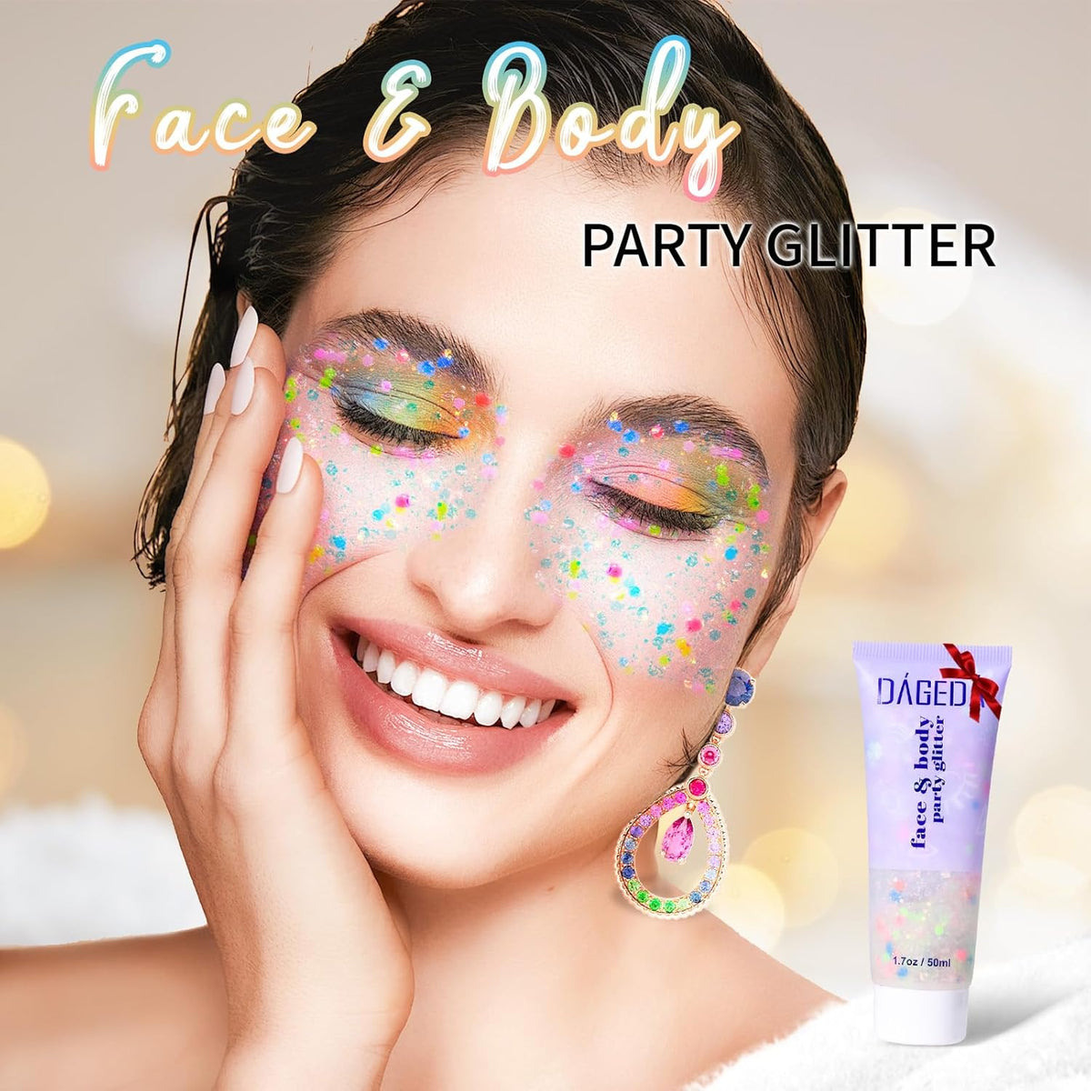 DAGEDA Rainbow Body Glitter Gel, Face Glitter for Pride Day Makeup Sequins Shimmer Eyeshadow