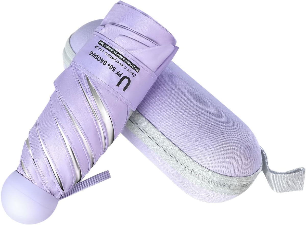 BAODINI Travel Essentials Mini Umbrella for Purse With Case Small Compact UV Sun Protection