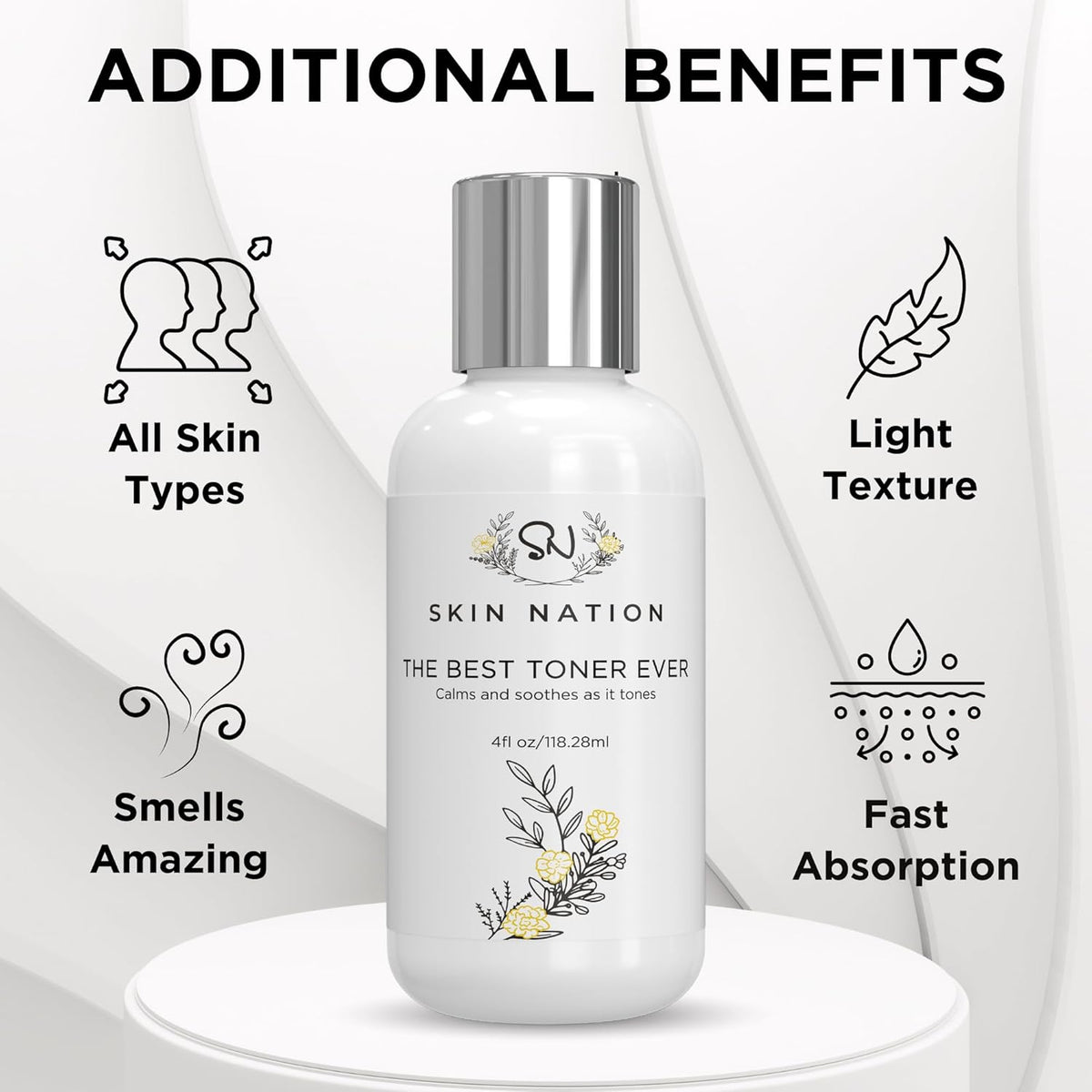 Skin Nation Hydrating Gentle Rosewater Toner with Aloe Vera and Chamomile, Alcohol-Free and