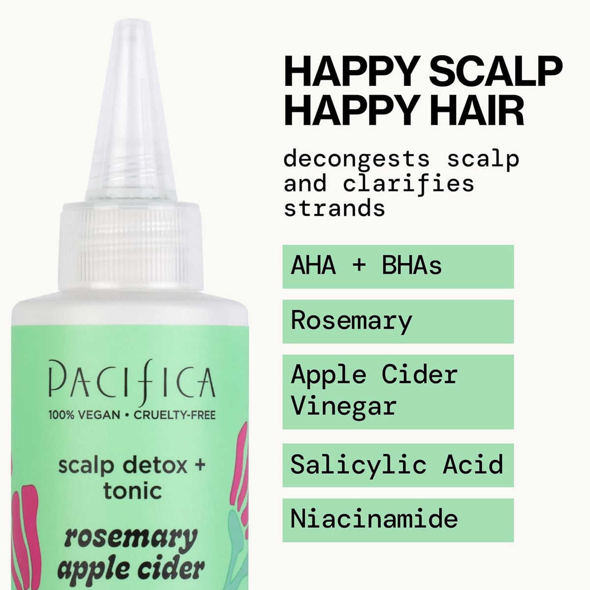 Pacifica Scalp Detox Set – Rosemary Apple Cider Vinegar Scalp Exfoliating Tonic with Scalp Massager