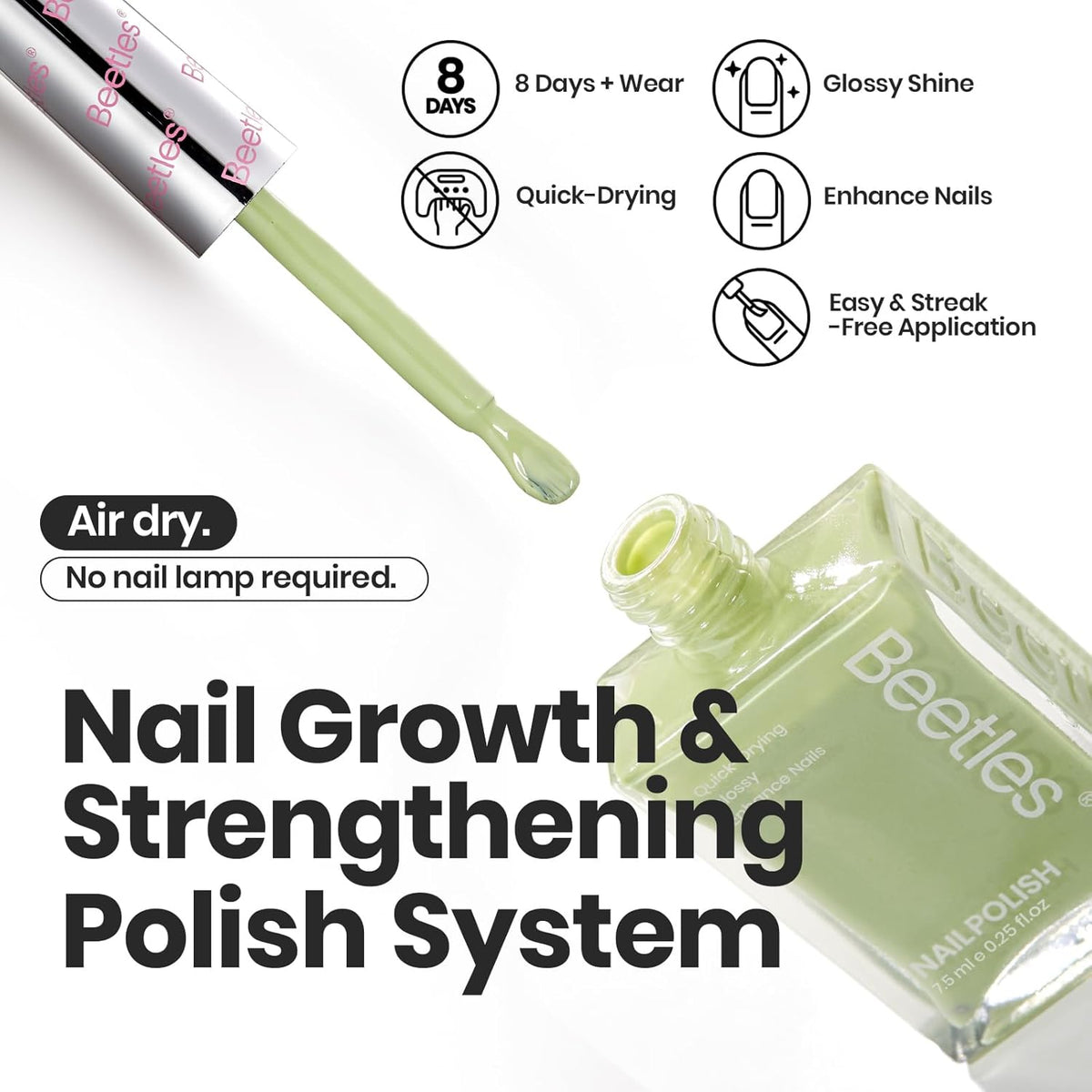 Beetles Nail Polish Set P176, 6 Colors Glitter Green Nude Natrual Pink Nail Lacquer Fast Drying &