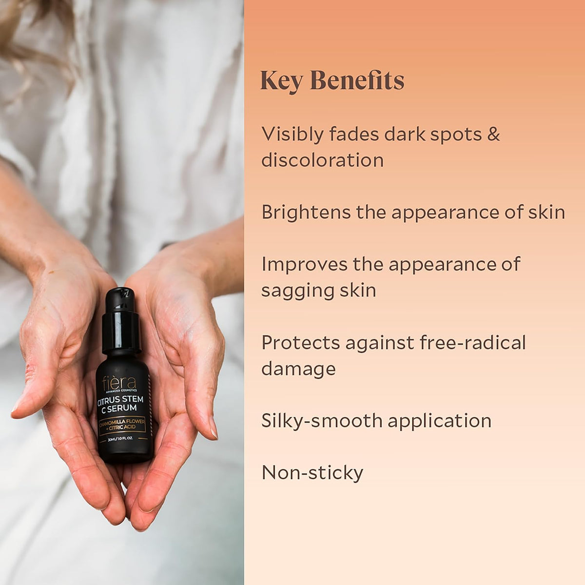 Fièra Vitamin C Serum with Hyaluronic Acid & Citrus Stem Cells - Anti-Aging Brightening, Firming