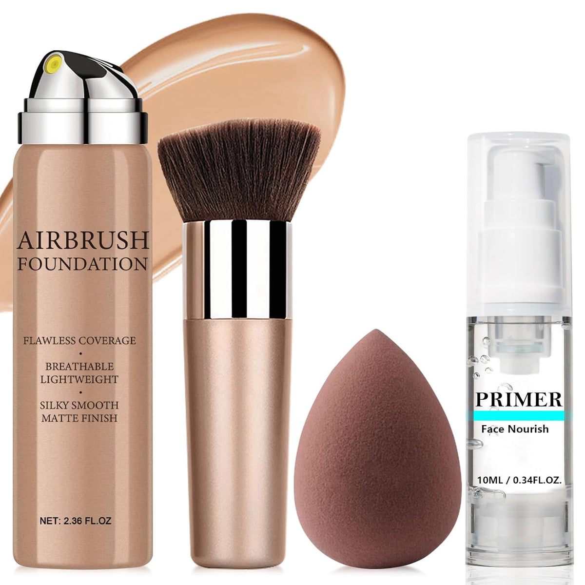 AirBrush Silky Mist Foundation Spray Makeup With Primer and Brush, Full Coverage Foundation for