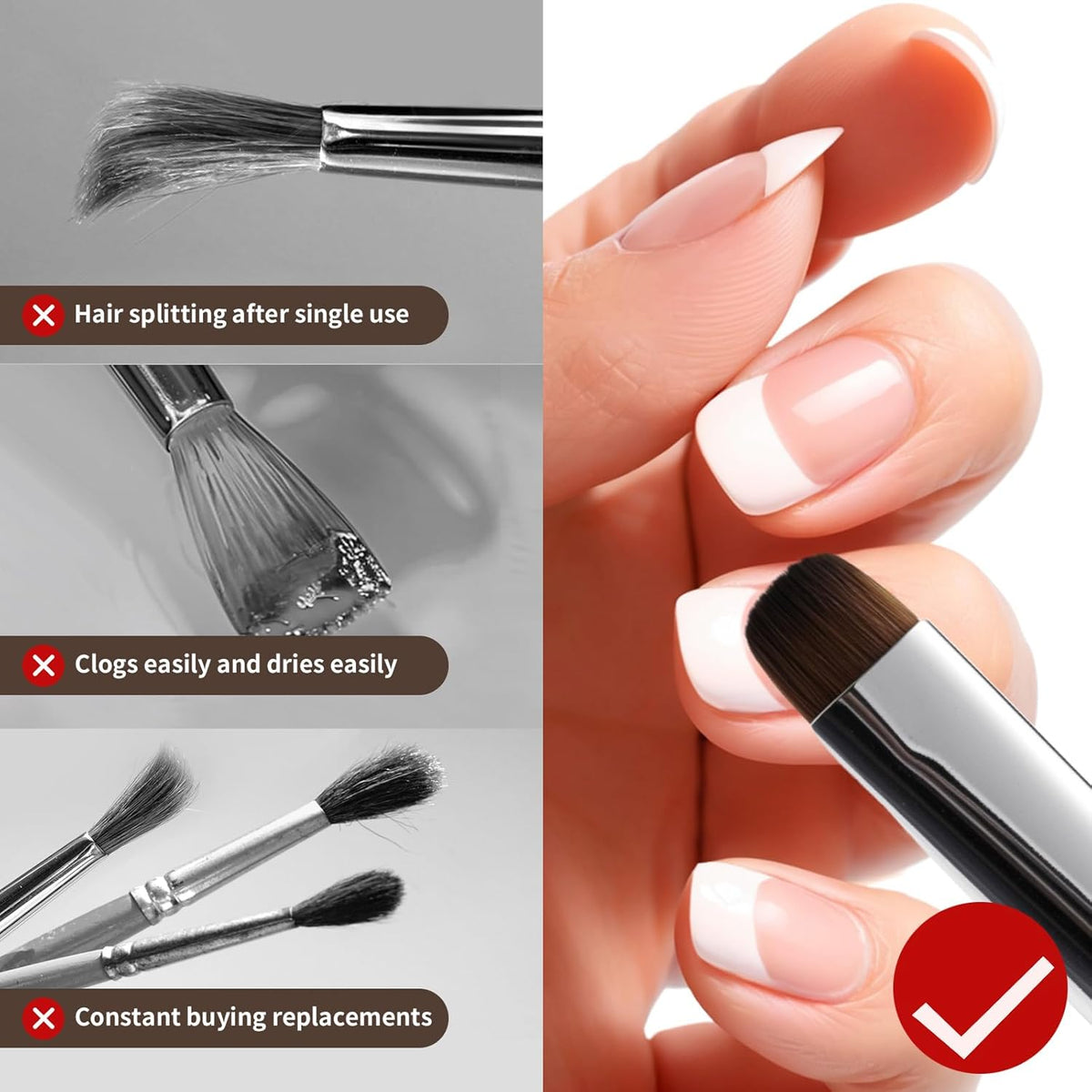 Acrylic Nail Brush for French Tips & Gel Polish Clean Up | Professional Dual-Use Brush with Wooden