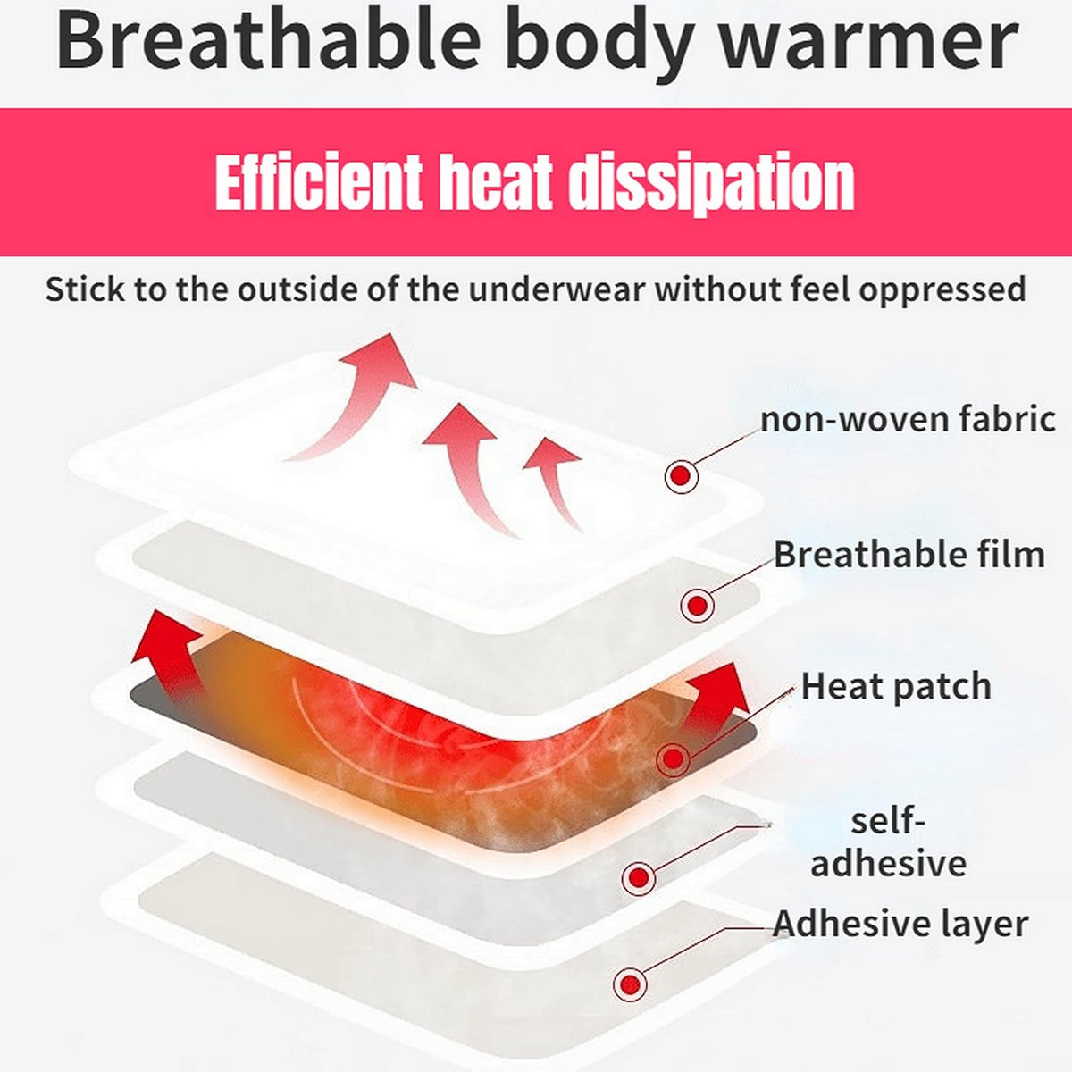 Hot Body Warmers - 60 Pack Disposable Adhesive Patches for Up to 12 Hours of Safe, Natural Heat