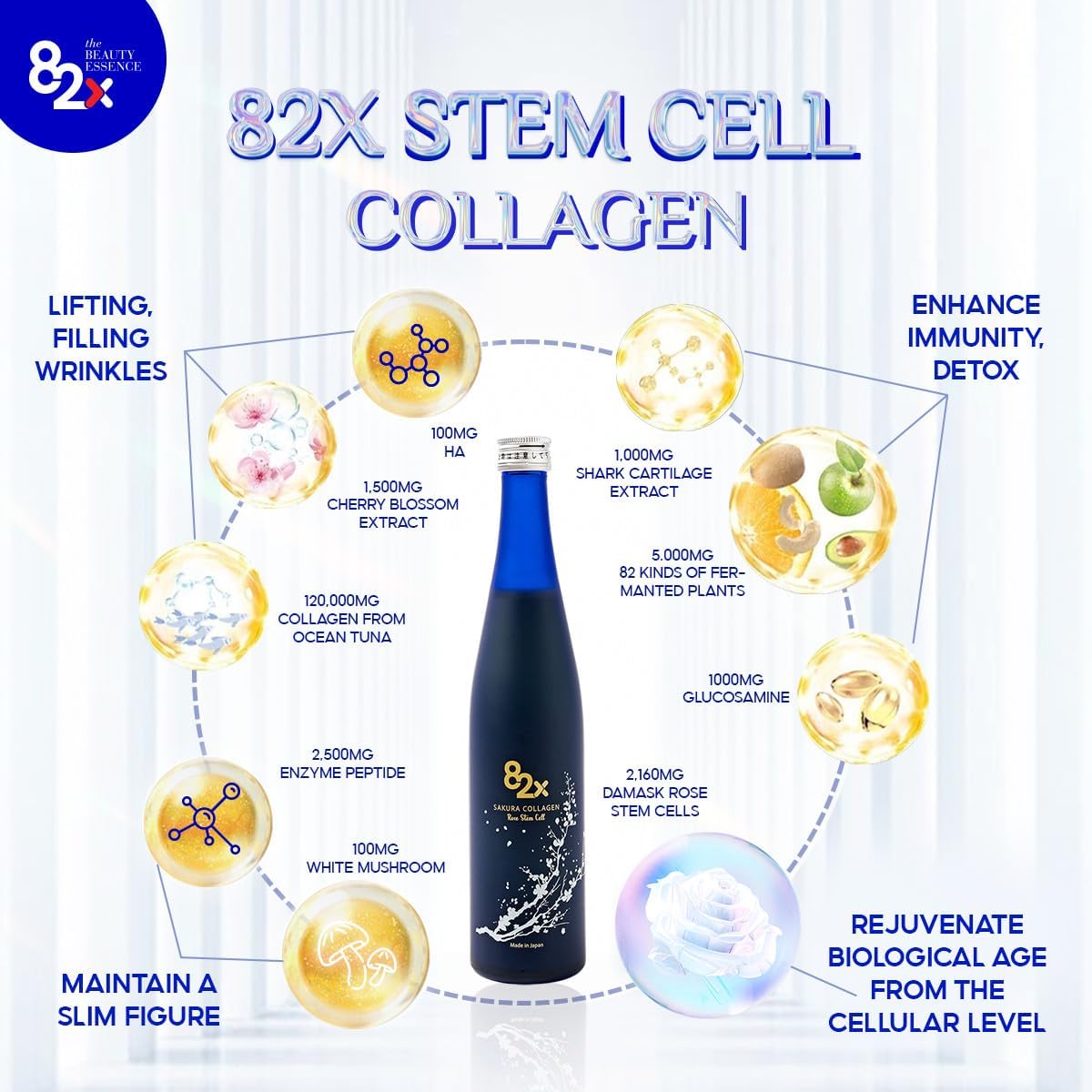 82X Stem Cell Collagen - Marine Collagen Peptides Liquid Drink for Skin Hair Nails from Japan with