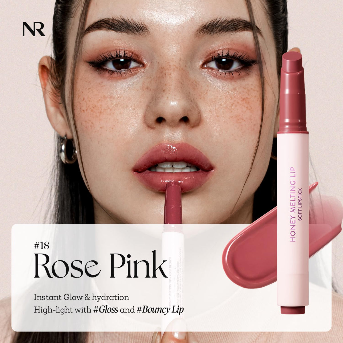 Nature Republic HONEY MELTING LIP (18 ROSE PINK) SOFT LIP STICK, Hydrating Gloss, Moisturizing