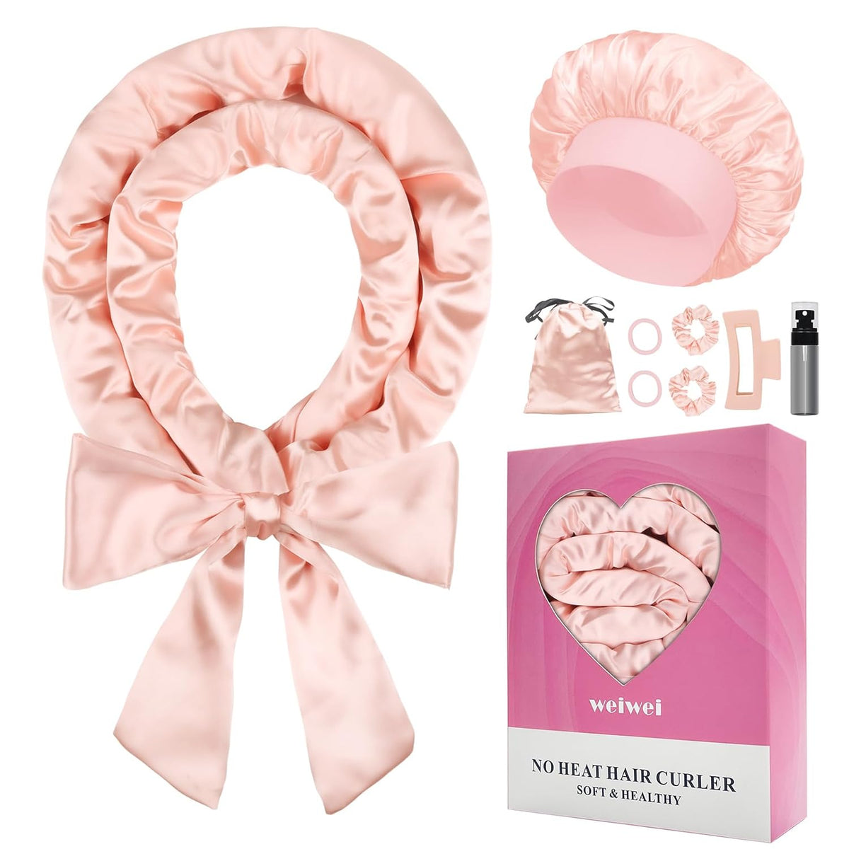 weiwei Satin Heatless Curls Overnight Hair Curler Headband, No Heat Curls Overnight Hair Curlers to