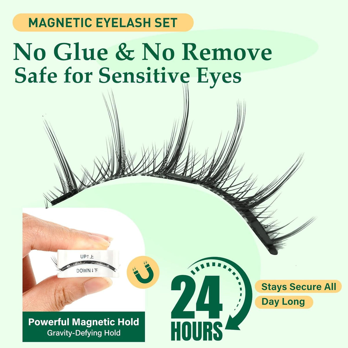 KEYYOU Reusable Magnetic Eyelashes 2 Pair with Applicator No Glue Needed 3D Natural Magnetic