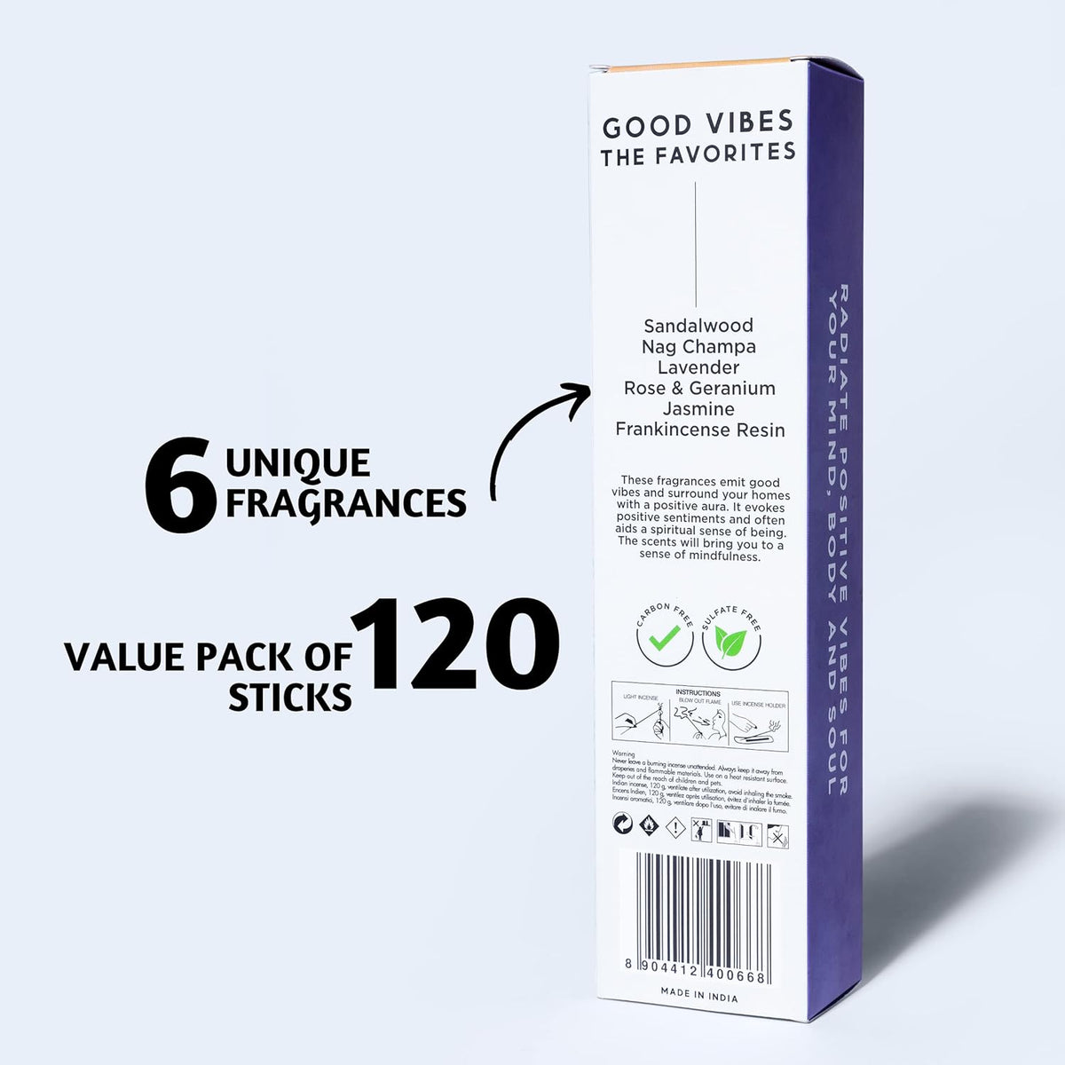 Folkulture Incense Sticks | Set of 6 (120 Non Toxic Insence-Sticks) with 45 Mins Burn Time |