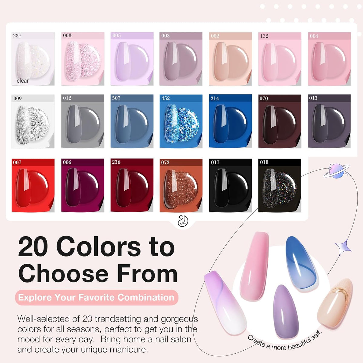 AZUREBEAUTY 31 Pcs Dip Powder Nail Kit Starter, 20 Colors Glitter Nude Pink Gray Red Dip Powder