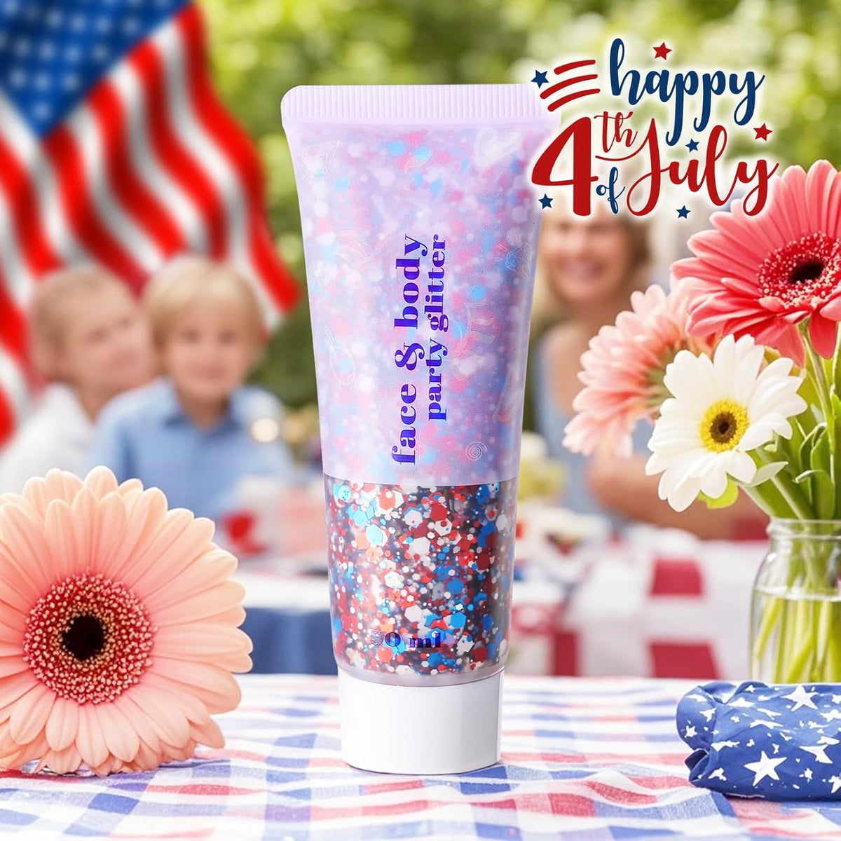 DAGEDA Red White Blue Body Glitter, 4th of July Outfits Accessories for Women, USA Flag Face
