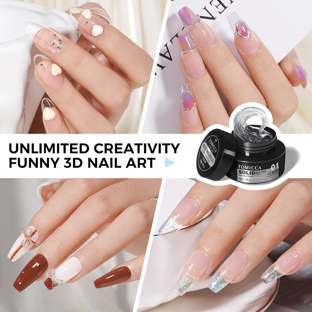 TOMICCA Hard Gel 3D Gel Nail Art Solid Builder Gel for Nails 50g 3D Nail Gel Sculpting Gel for Nail