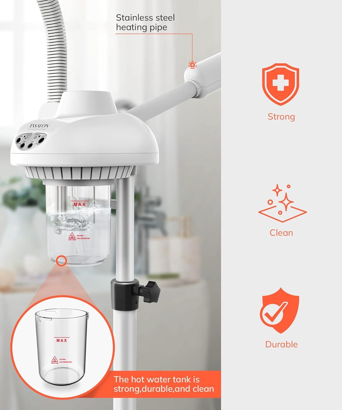 TASALON Professional 2 in 1 Facial Steamer With 5X Magnifying Foldable Arm, Ozone Mist Steamer for