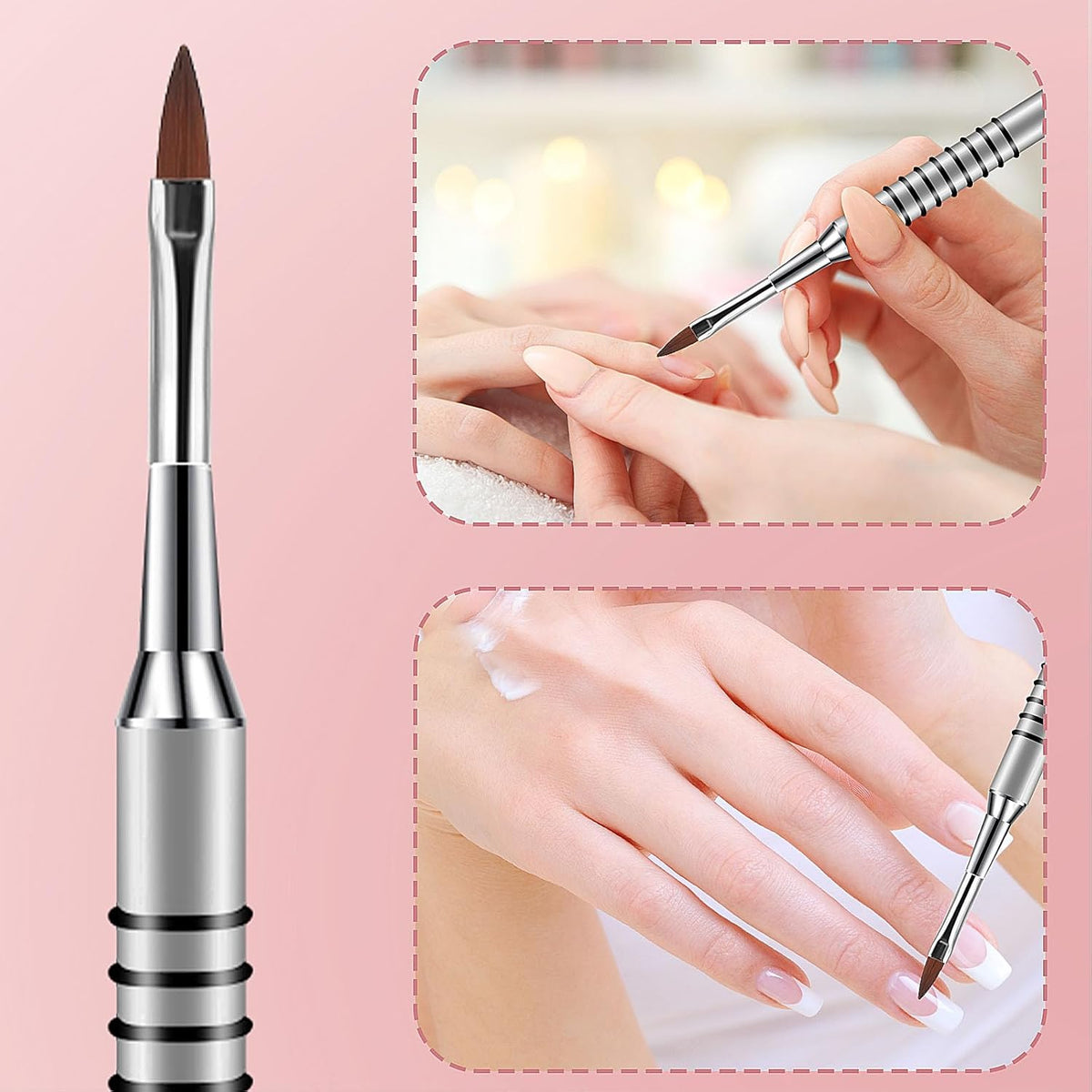 2 Pack 3D Nail Art Brush for Acrylic, Kolinsky Acrylic Nail Brushes Set, Nail Lining Brush Nail