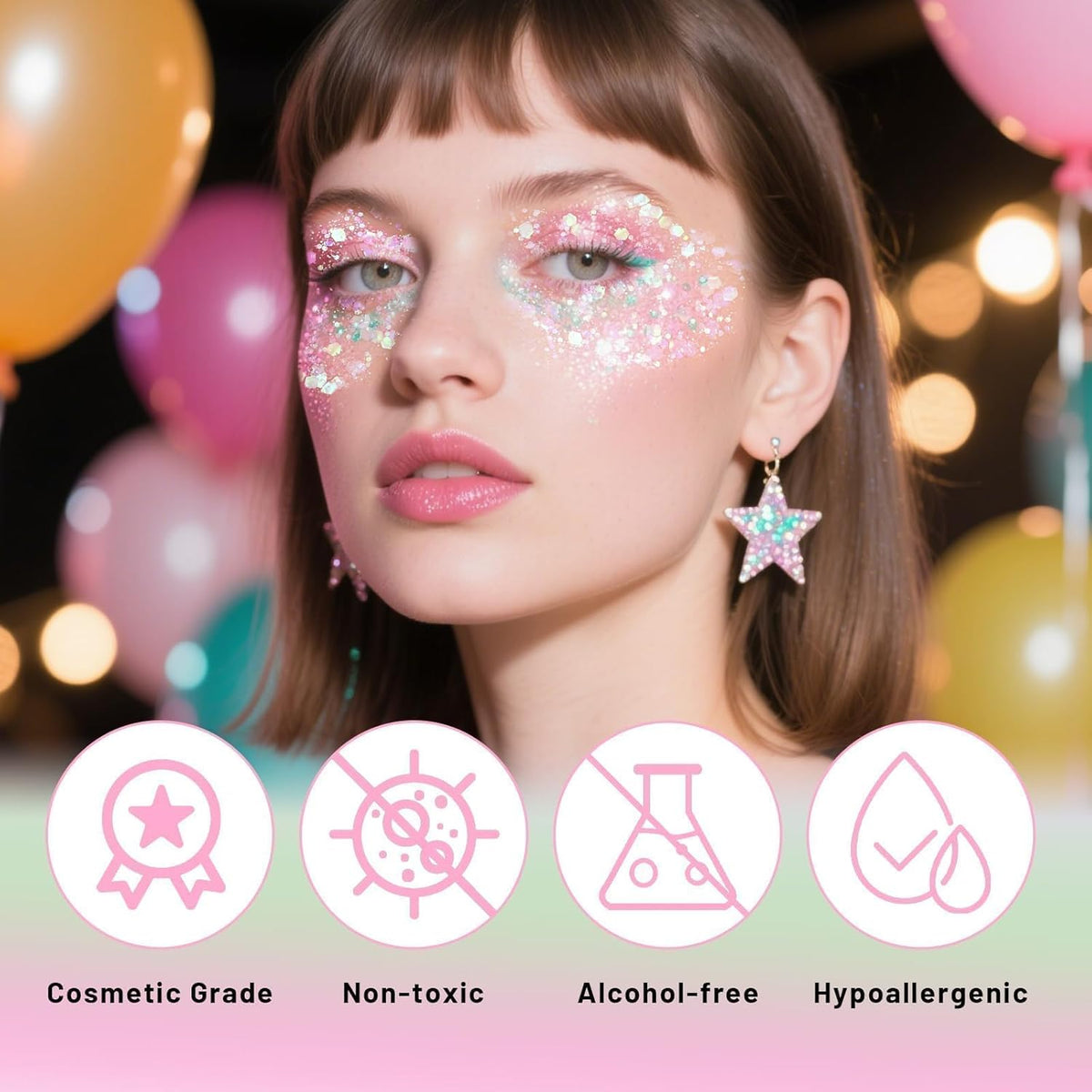 DAGEDA Iridescent Body Glitter Gel, Holographic Face Glitter Body Gel Rave Party Accessories