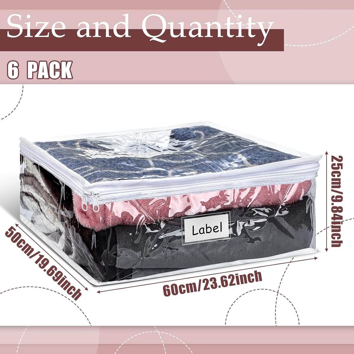 Hoolerry 6 Pieces Sweater Storage Bags Plastic Clear PVC Clothes Storage Bags with Zipper and Label