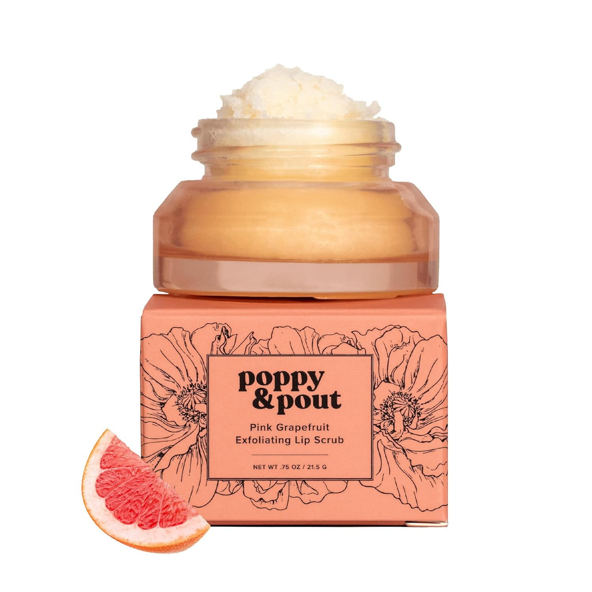 Poppy & Pout Natural Lip Scrub, Moisturizing Sugar Scrub for Dry Lips, Lip Scrubber Exfoliator with