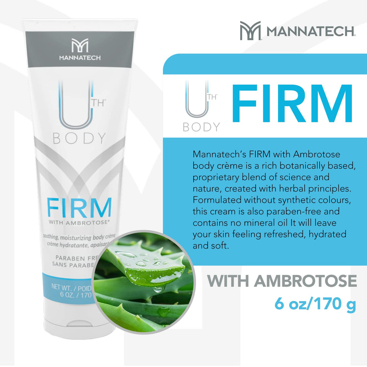 Mannatech Moisturizing Body Cream, Firm with Ambrotose 6oz. Moisturizer for Dry Skin, Refresh